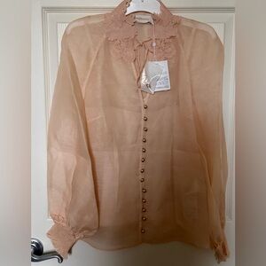 NWT! Zimmermann REBELLION COLLARED BLOUSE in Peach